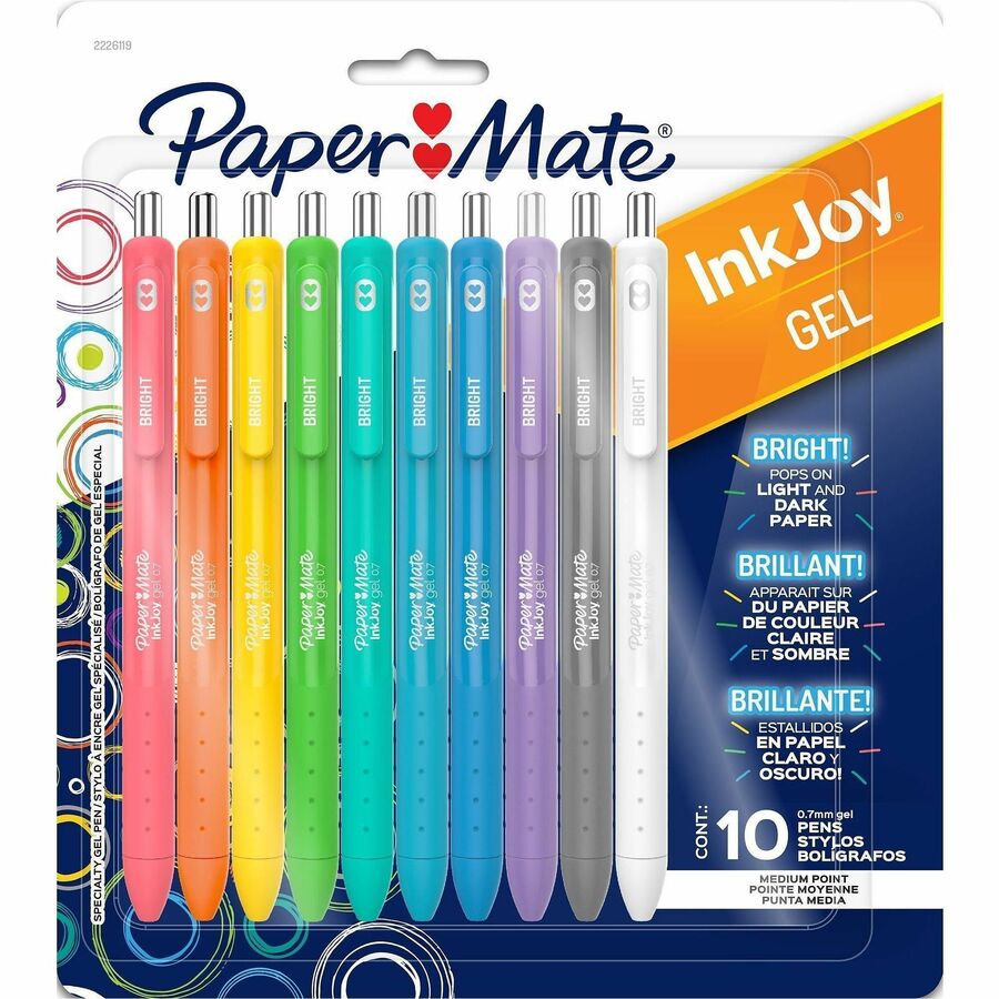 Paper Mate InkJoy Gel Pens - Retractable - Assorted Ink - Gel-based - Writing, Home, Journaling - 10 / Pack