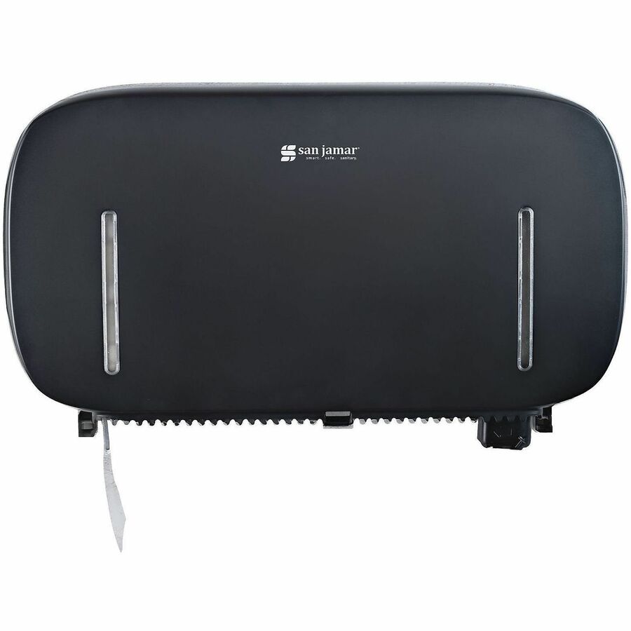 San Jamar Timeless Twin-Roll Bathroom Tissue Dispenser - Roll Dispenser - 2 x Roll - 20" Height x 11.6" Width x 4.8" Depth - Plastic - Black - Durable, Easy-to-load, Wall Mountable, Break Resistant, Contemporary Style, Key Lock - 1 Each