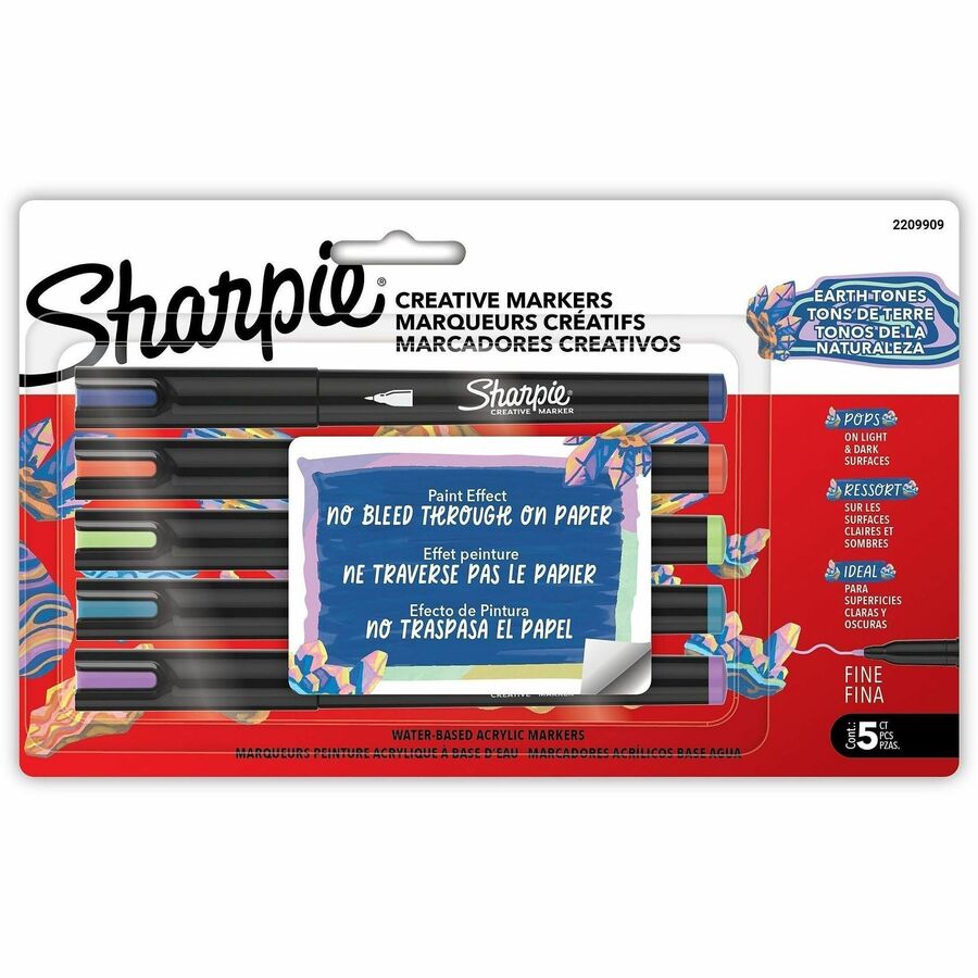 Sharpie Creative Markers - Earth Tone Ink - Water Based, Acrylic Based - Glass, Art, Coloring - 5 / Pack