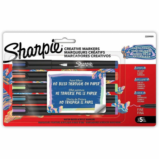 Sharpie Creative Markers - Earth Tone Ink - Water Based, Acrylic Based - Glass, Art, Coloring - 5 / Pack