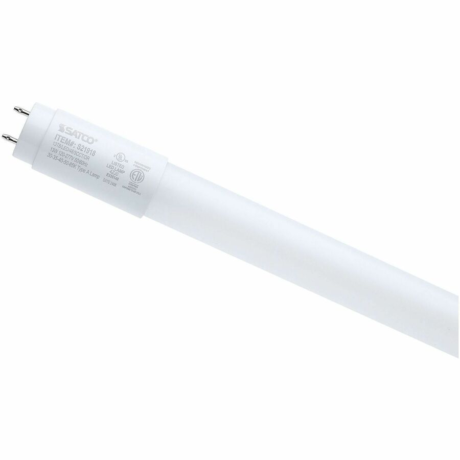 Satco LED Type-A T8 Tube Bulbs - 13 W - 2200 lm - Linear - T8 Size - Frosted - White, Soft White, Daylight Light Color - G13 Base - 50000 Hour - 6500&deg, K Color Temperature - 80 CRI - 220&deg, Beam Angle - Dimmable - 25 / Carton