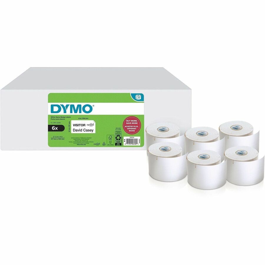 Dymo Multipurpose White Medium Labels - - DiameterRoll - Direct Thermal - White - 250 / Roll - 1500 Total Label(s) - For Label Printer - 6 / Pack