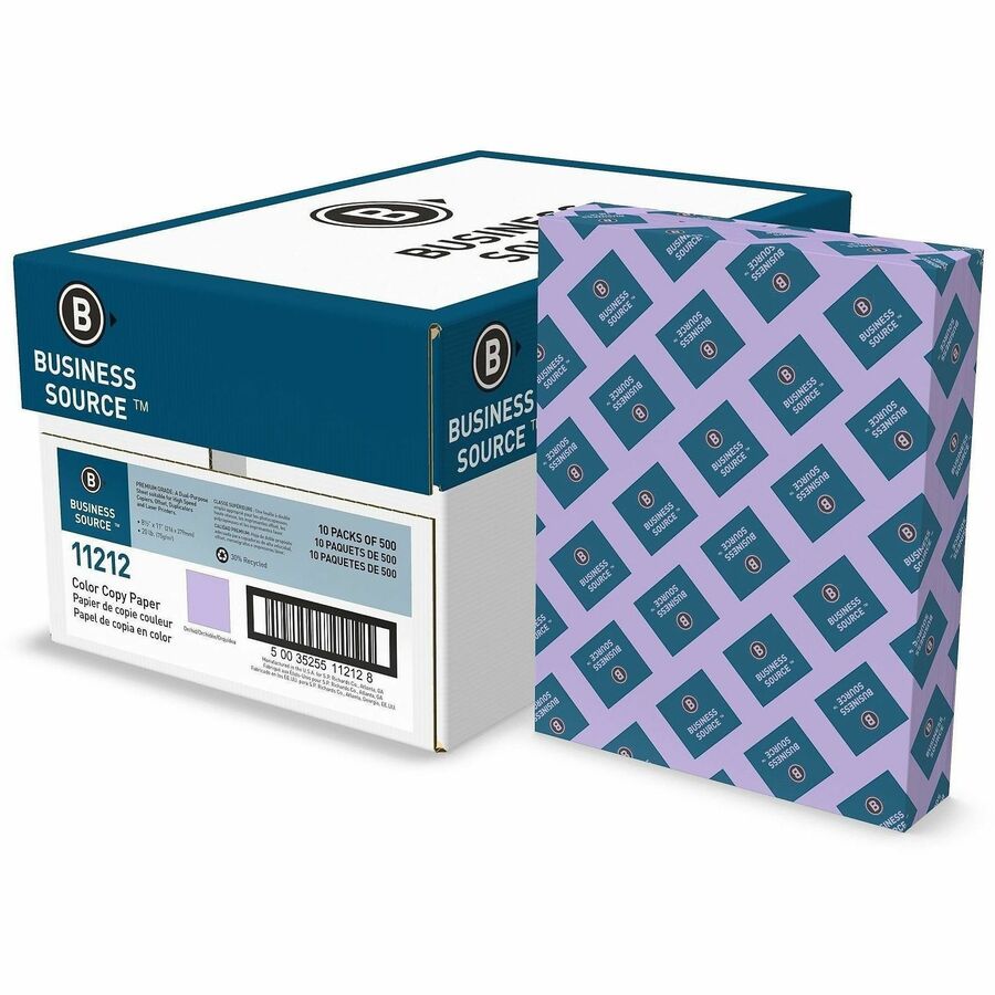Business Source Multipurpose Color Paper - Letter - 8 1/2" x 11" - 20 lb Basis Weight - 75 g/m², Grammage - Archival-safe, Acid-free - Orchid - 5000 Sheets - 500 Sheets per Ream - 10 / Carton