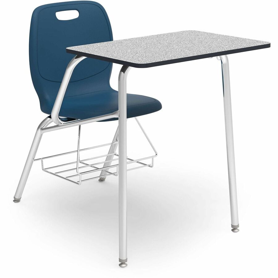 Lorell League Student Desk/Chair Combo - x 24" Width x 18" Depth Desktop - Material: High Pressure Laminate (HPL), Poly, Tubular Steel, Polypropylene, Nylon - Finish: Navy - Book Rack, Easy to Clean, Swivel, Glide - For Student, Book, Classroom, Writin...