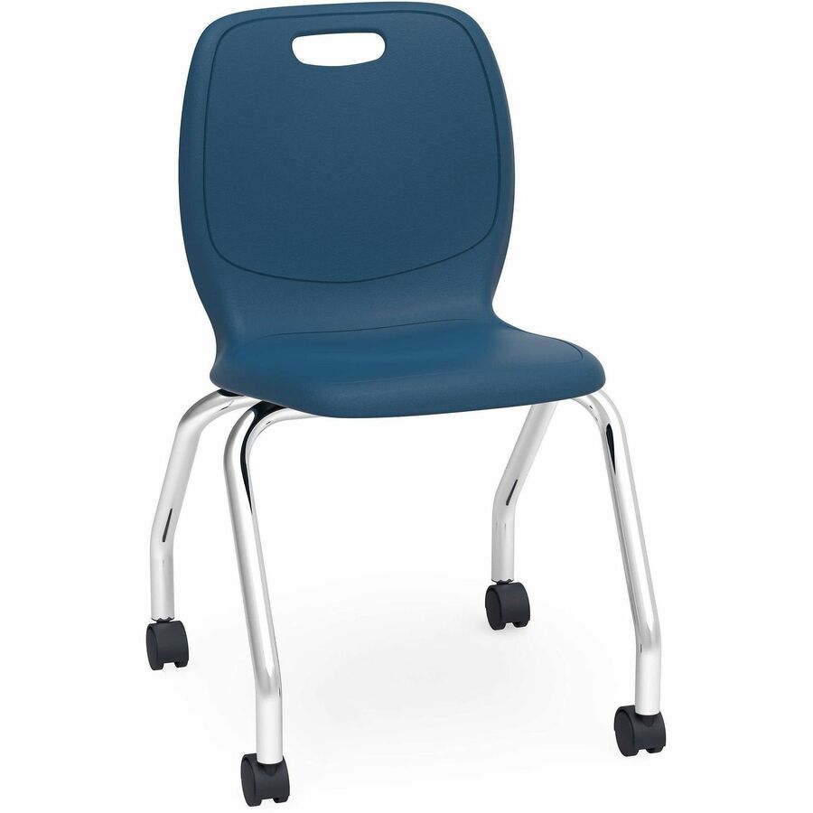 Lorell League Mobile Student Chairs - 30" Height x 18.5" Width x 21" Depth - Material: Polypropylene - Finish: Navy - Swivel Caster, Mobility, Easy to Clean, Contoured Seat, Comfortable - For Classroom, Student, Computer Lab, Office - 2 / Carton