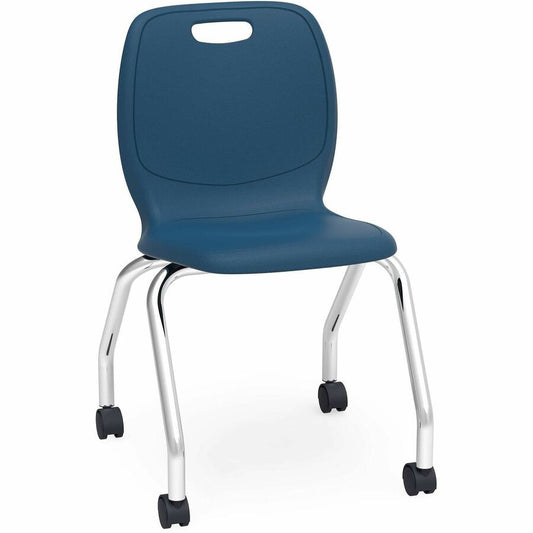 Lorell League Mobile Student Chairs - 30" Height x 18.5" Width x 21" Depth - Material: Polypropylene - Finish: Navy - Swivel Caster, Mobility, Easy to Clean, Contoured Seat, Comfortable - For Classroom, Student, Computer Lab, Office - 2 / Carton