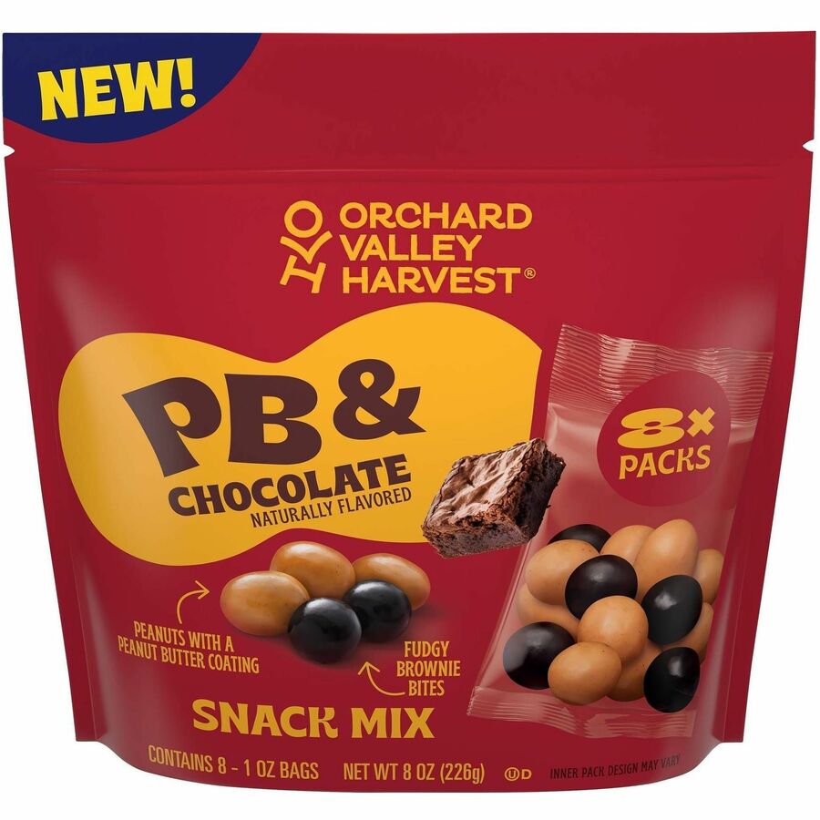 Orchard Valley Harvest Snack Box - No Artificial Flavor - Chocolate Brownie, Crunchy Peanut Butter - 1 oz - 8/Bag - 16 / Carton