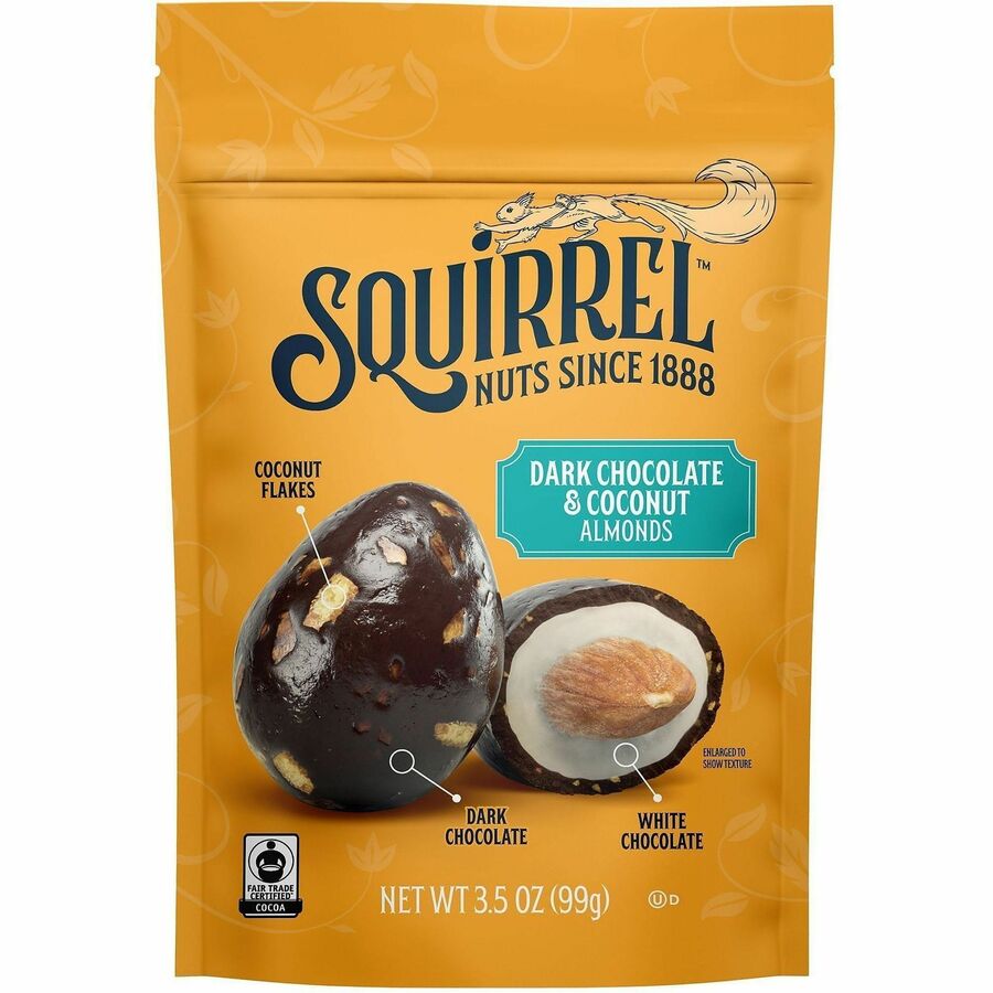 SQUIRREL Snack Box - Gluten-free - Dark Chocolate & Coconut, White Chocolate - 3.50 oz - 6/Carton - 1 Carton