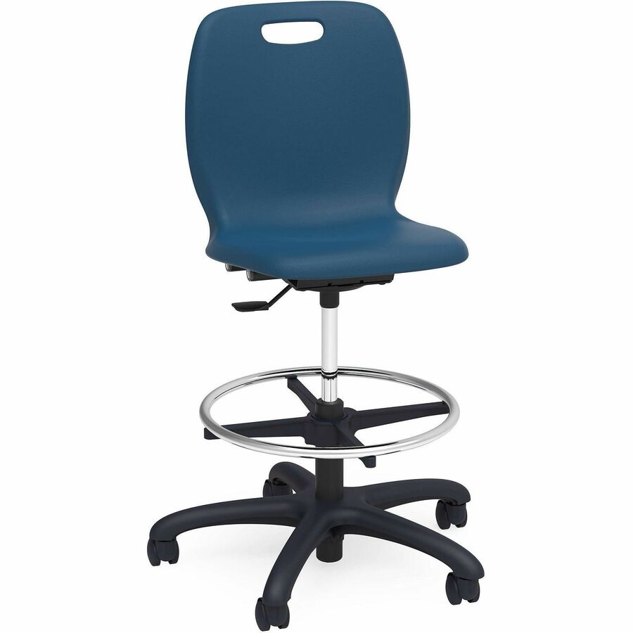 Lorell League Adjustable Height Mobile Lab Stool - 14" Height - Material: Polypropylene - Finish: Navy - Contoured Seat, Ergonomic, Comfortable, Pneumatic Adjustment, 360&deg, Swivel, Mobility, Hooded Caster, Dual Wheel Caster - 1 Carton