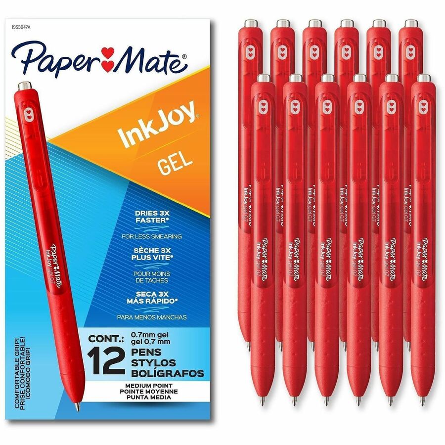 Paper Mate InkJoy Gel Pen - Retractable - Red Ink - Gel-based - Writing, Home, Office, School - 12 / Dozen