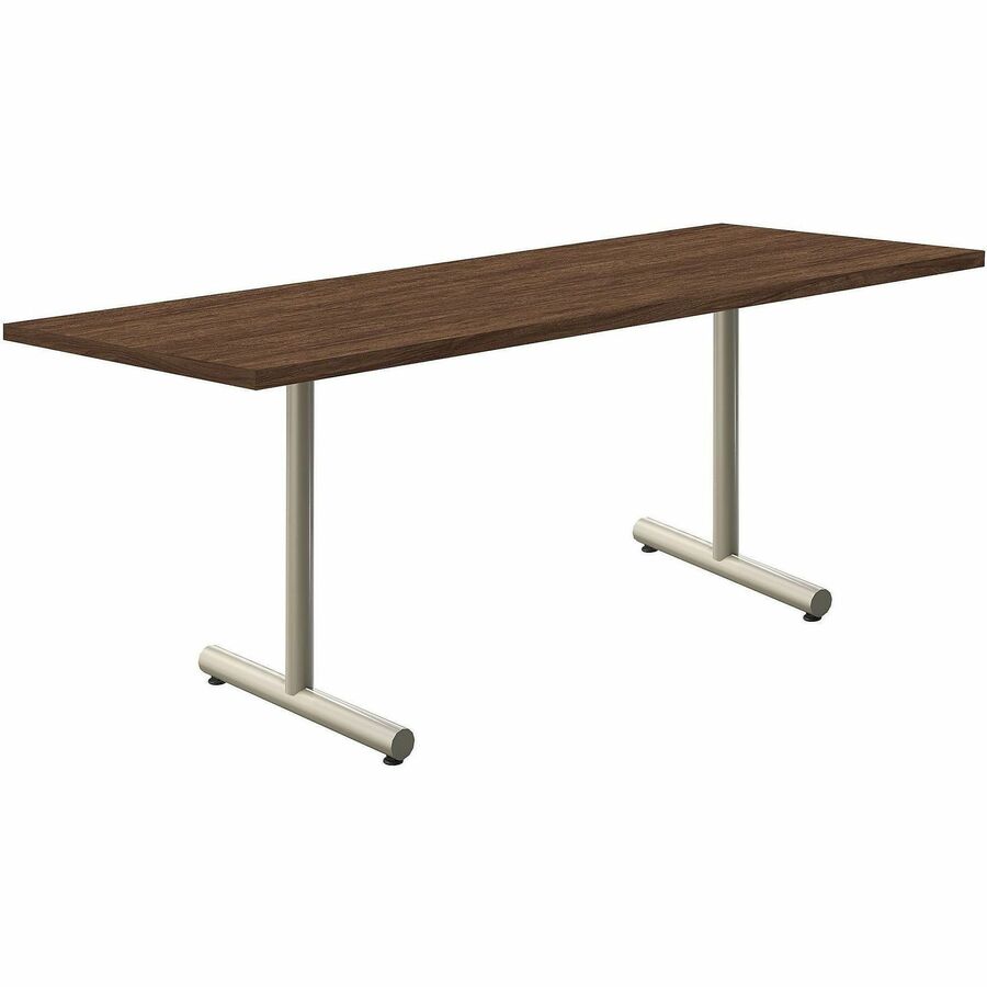 Acacia Collection Table Desk - Mangalore Mango Top - Silver T-shaped, Powder Coated Base - 24" Table Top Width x 72" Table Top Depth x 1.10" Table Top Thickness - 30" Height - Assembly Required - High Pressure Laminate (HPL) Top Material - Steel Base M...