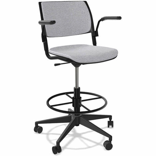 NIMA Swivel-Base Stools - Gray Seat Color - Fabric Seat Material - Nero Frame Color - Steel Frame Material - Black - Plastic - Armrest - 1 Carton