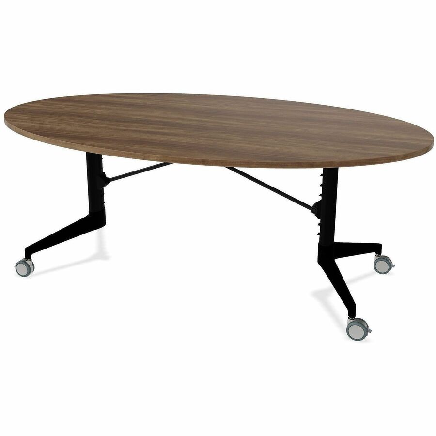 Scissor Tables Folding Table - Forged Steel Round Top - Matte Black Column Leg, Powder Coated Base - 48" Table Top Width x 79" Table Top Depth - 29" Height - Conference, Dining, Multipurpose - Assembly Required - High Pressure Laminate (HPL) Top Materi...