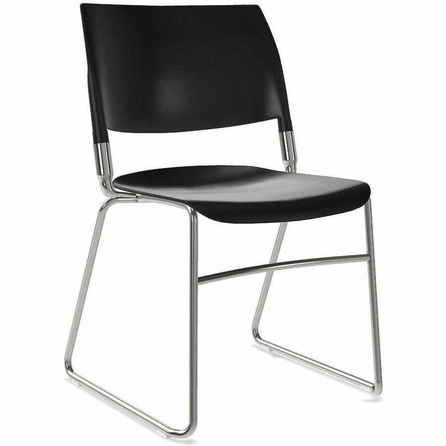 NIMA Sled-Base Desk-Height Chairs - Chrome Frame Color - Steel Frame Material - Sled Base - Black - Plastic - 2 / Carton