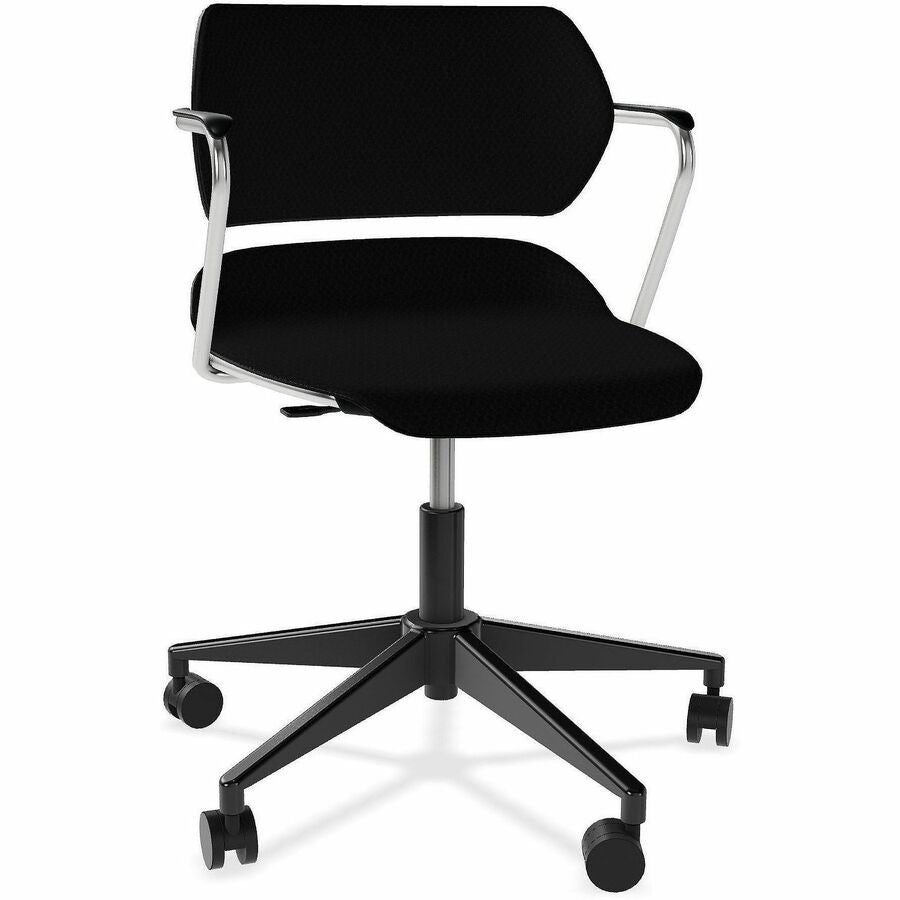 Acton Caster-Base Task Chairs - Chrome Frame Color - 5-star Base - Black - Plastic, Fabric - Armrest - 1 Carton