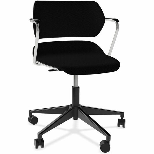 Acton Caster-Base Task Chairs - Chrome Frame Color - 5-star Base - Black - Plastic, Fabric - Armrest - 1 Carton