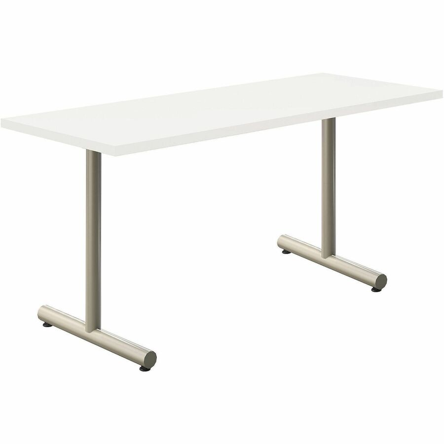 Acacia Collection Table Desk - Frosty White Top - Silver T-shaped, Powder Coated Base - 24" Table Top Width x 60" Table Top Depth x 1.10" Table Top Thickness - 30" Height - Assembly Required - High Pressure Laminate (HPL) Top Material - Steel Base Mate...