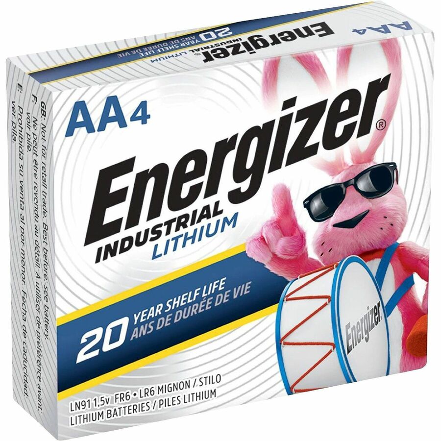 Energizer Industrial AA Lithium Batteries - For Vending Machine, Electronics, Construction - AA - 10 Year Shelf Life - 4 / Pack