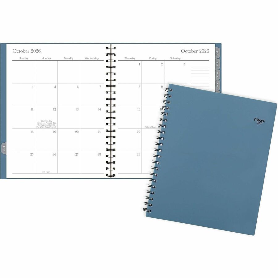 Mead Basic Weekly/Monthly Planner - Weekly, Monthly - 15 Month - October to December - 1 Week, 1 Month Double Page Layout - Letter - 8 1/2" x 11" Sheet Size - Twin Wire - Composure Blue Poly Cover