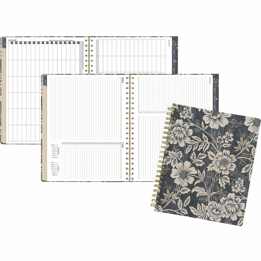 Cambridge Denim Blooms Monthly Planner - Monthly - 12 Month - January 2027 to December 2027 - Letter - 8 1/2" x 11" Sheet Size - Twin Wire - Paper Cover