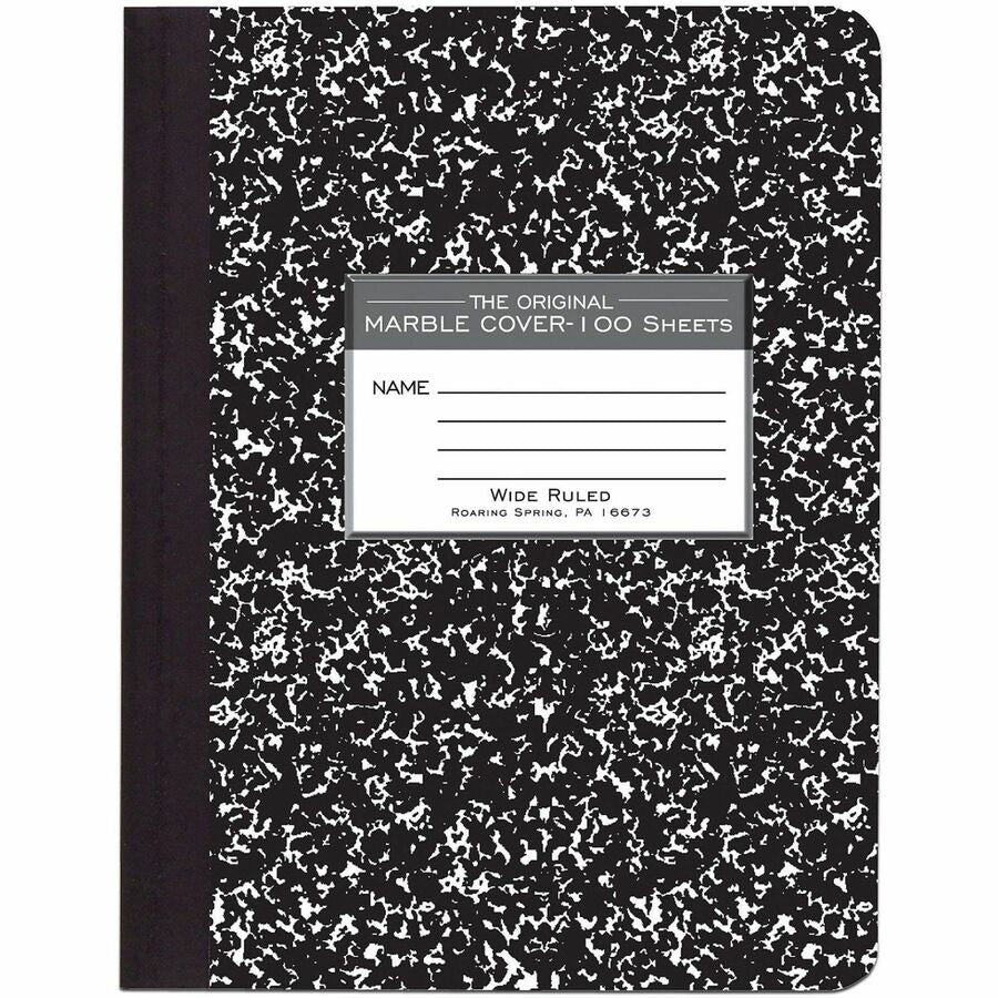 Roaring Spring Wide-ruled Composition Book - 100 Sheets - 200 Pages - Sewn/Tapebound - Both Side Ruling Surface - Wide Ruled Front Ruling - Red Margin - 15 lb Basis Weight - 9 3/4" x 7 1/2" Sheet Size - 7.5" Width x 9.8" Depth - White Paper - Black Mar...