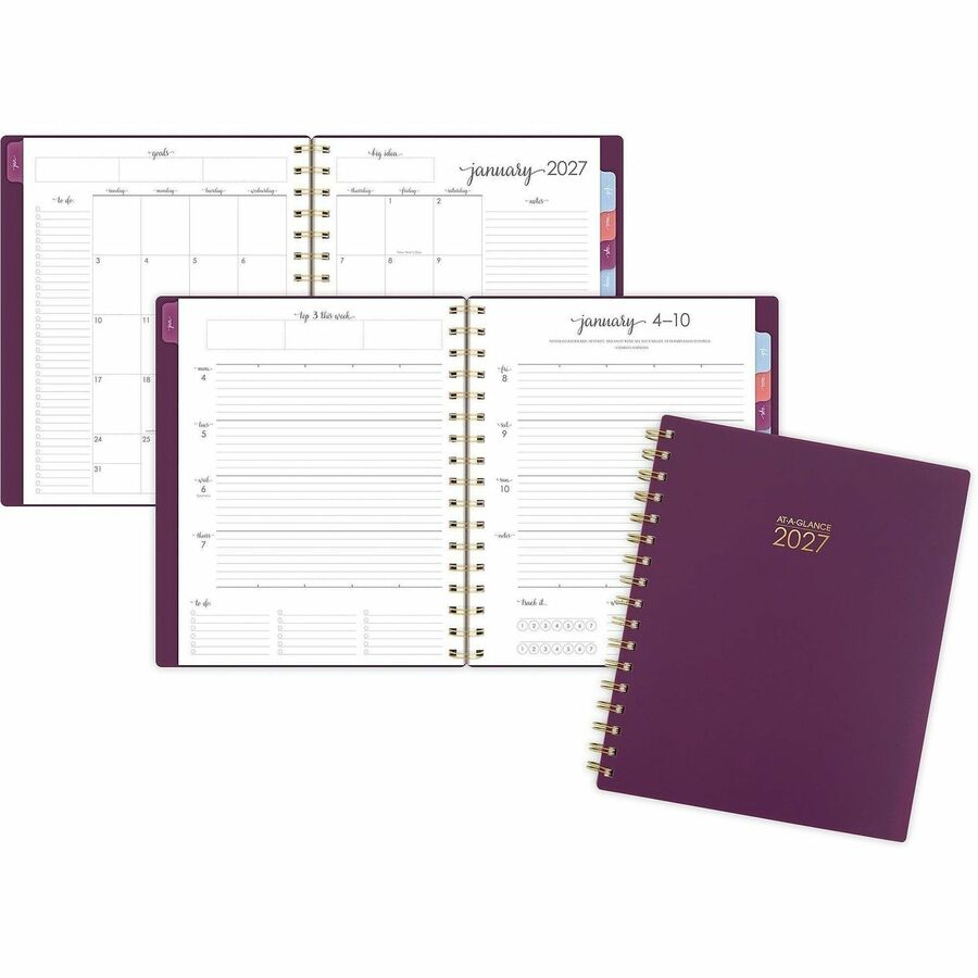 At-A-Glance Harmony Weekly/Monthly Planner - Weekly, Monthly - 13 Month - January to January - 7" x 8 3/4" Sheet Size - Twin Wire - Mulberry Poly Cover