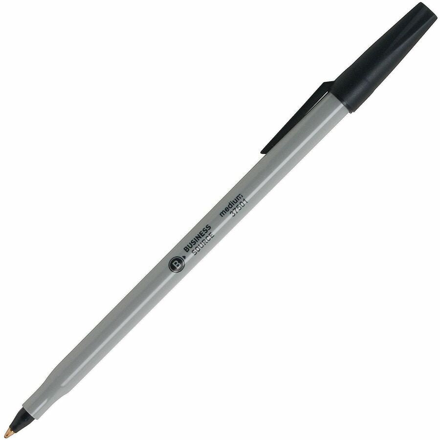Business Source Ballpoint Stick Pens - Medium Pen Point - Black Ink - Tungsten Carbide, Brass Tip - Writing - 8 / Carton