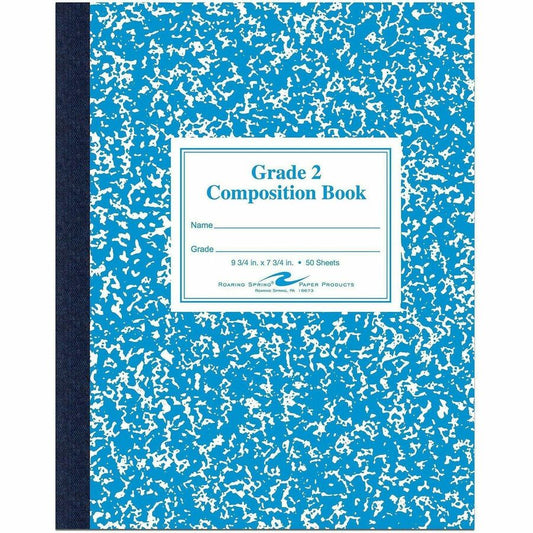 Roaring Spring First-grade Composition Books - 50 Sheets - 100 Pages - Sewn/Tapebound - Both Side Ruling Surface - Ruled Front Ruling - 15 lb Basis Weight - 9 3/4" x 7 3/4" Sheet Size - 9.8" Width x 7.8" Depth - White Paper - Blue Marble Marble Cover