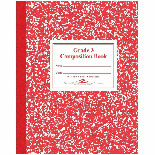 Roaring Spring First-grade Composition Books - 50 Sheets - 100 Pages - Sewn/Tapebound - Both Side Ruling Surface - Ruled Front Ruling - 15 lb Basis Weight - 9 3/4" x 7 3/4" Sheet Size - 9.8" Width x 7.8" Depth - White Paper - Red Marble Marble Cover...