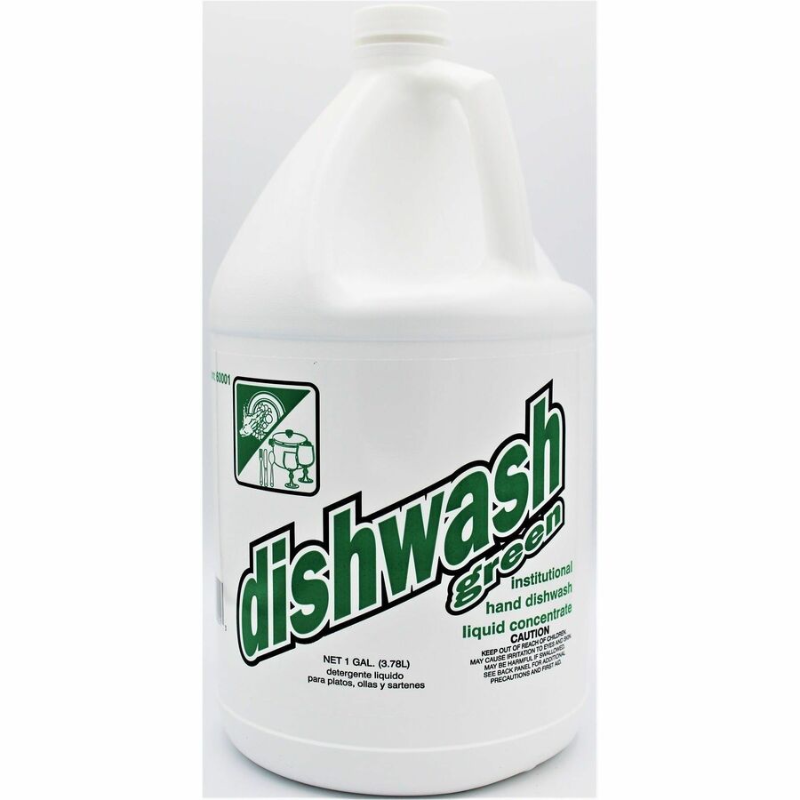 Genuine Joe Dishwash Green Liquid Dish Soap - For Multipurpose - Concentrate - Liquid - 128 fl oz (4 quart) - Pleasant Scent - Recommended For: Grease Remover, Baked-on Food Remover - Green