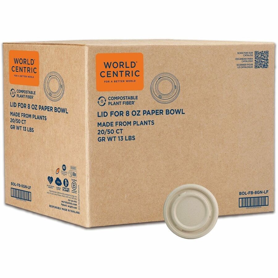 World Centric Compostable Fiber Lids - Plant Fiber - Beige - 50 Lids/Pack - 2 / Carton