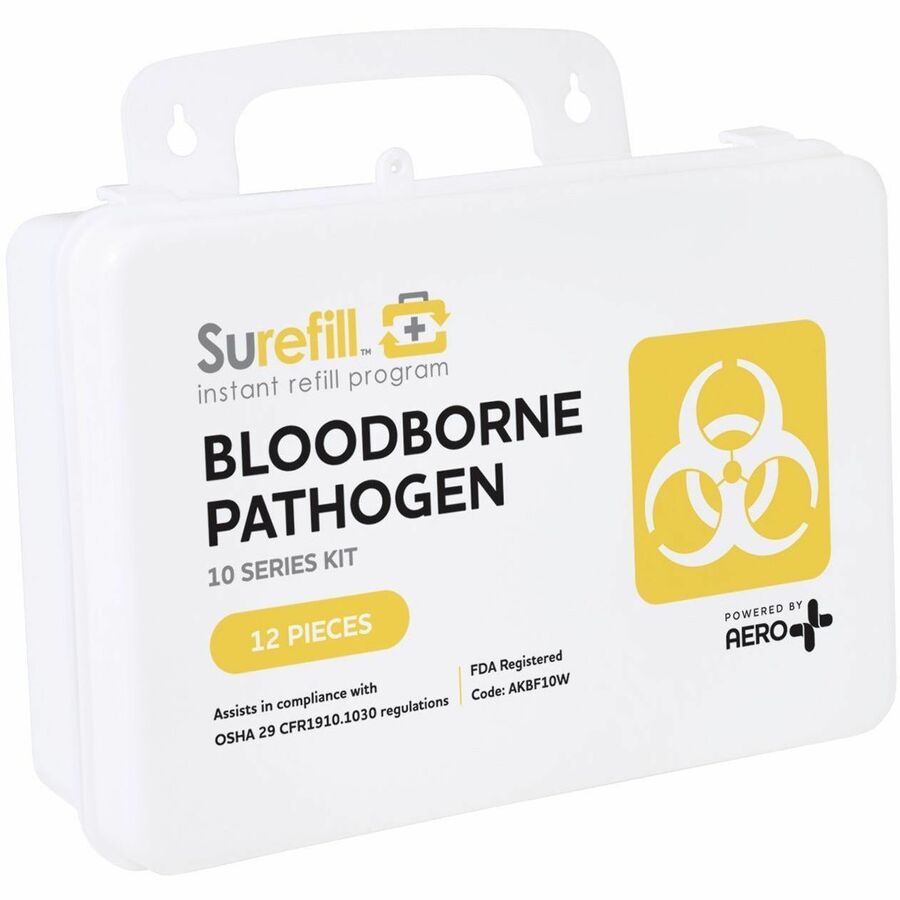 Aero Surefill 10-Series Bloodborne Pathogen Kit - 12 x Piece(s) - 5.5" Height x 3" Width8.5" Length - Plastic Case - White, Yellow, Black - 1 Each