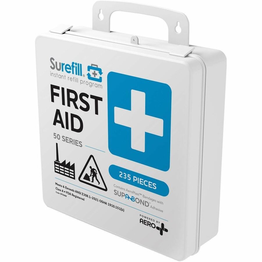 Aero Surefill Weatherproof First-Aid Kits - 235 x Piece(s) - 10" Height x 3" Width9.8" Length - Plastic Case - Blue, White - 1 Each