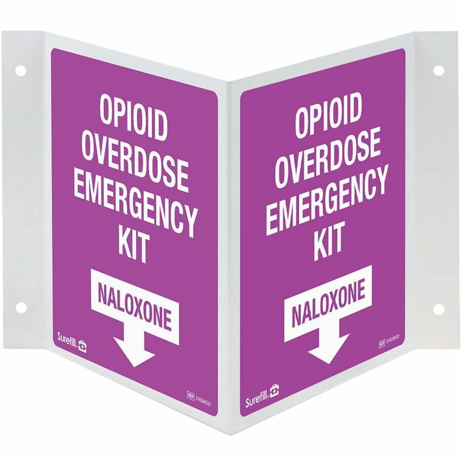 Aero Overdose Kit 3-Way Wall Sign - Print/Message "OPIOID OVERDOSE EMERGENCY KIT NALOXONE" - 43" Width x 61" Height - White, Purple Print/Message Color - Wall - Durable - Public Space, Workplace, Community Center - 1 Each
