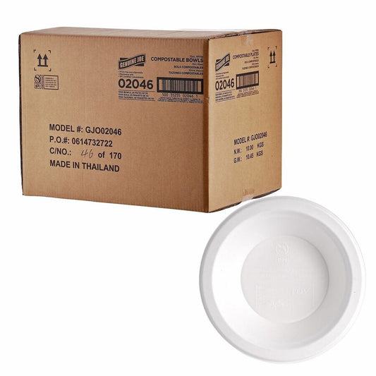 Genuine Joe BPI Certified Compostable Paper Bowl - Breakroom, Food - Disposable - Microwave Safe - White - Sugarcane, Paper Body - 1 Carton