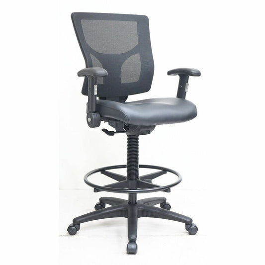 Lorell Conjure Office Stools - Vinyl, Polyurethane, Molded Foam Seat Material - Mesh Back Material - Black - Metal, Nylon - Armrest