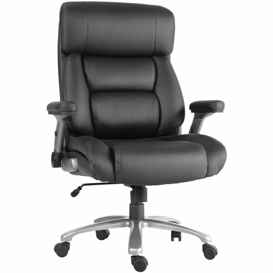 Lorell Big & Tall Flip Arm Chair - Mesh, Vinyl Back Material - Plastic Frame Material - Black - Armrest