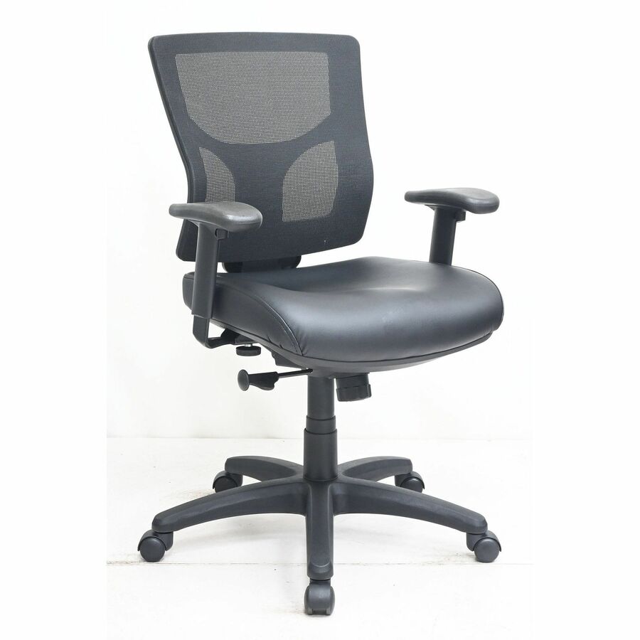 Lorell Conjure Swivel/Tilt Task Chairs - Vinyl Seat Material - Mesh Back Material - Mid Back - Black - Nylon - Armrest