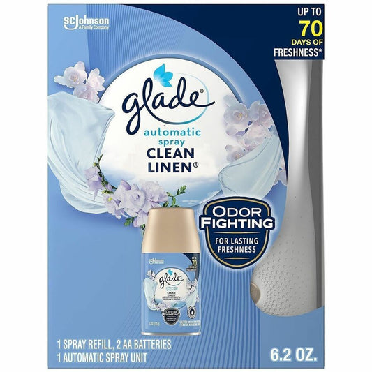 Glade Automatic Spray Refill & Holder Kit - 6.2 fl oz (0.2 quart) - Fresh, Clean Linen - 70 Day - Odor Neutralizer, Long Lasting