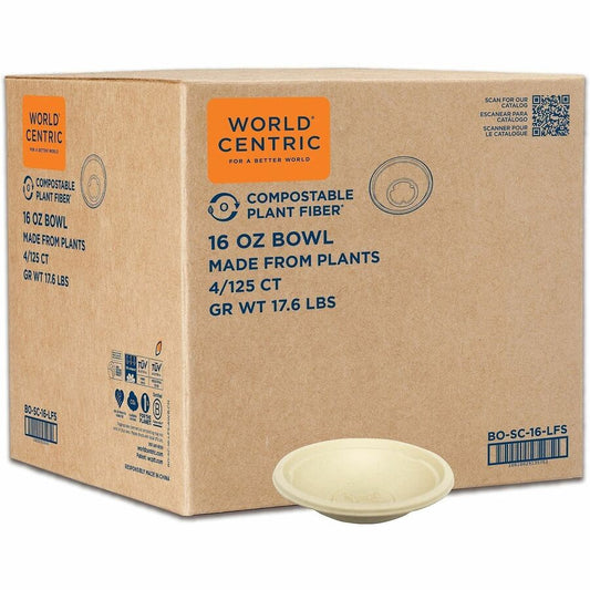 World Centric Compostable Fiber Bowl - Food, Soup, Ice Cream - Natural - Fiber Body - 4 / Carton