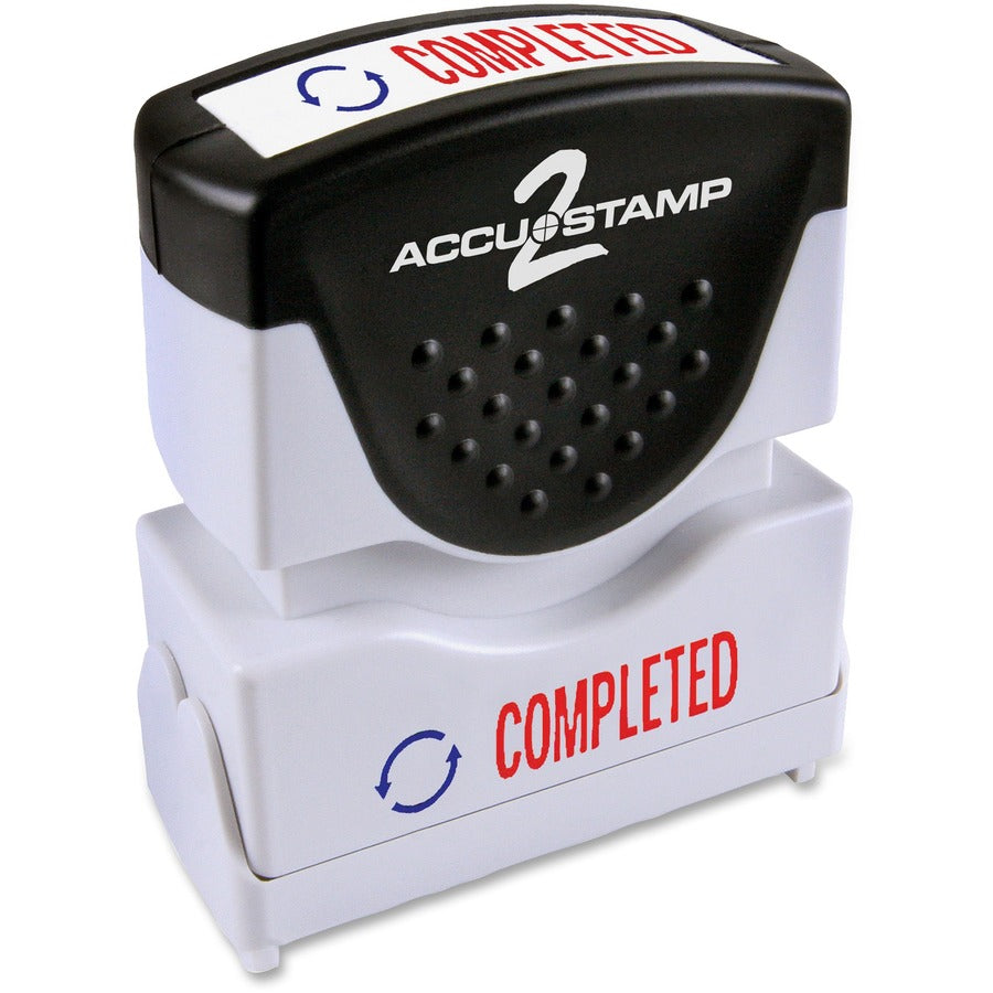 COSCO 2-Color Shutter Stamp - Message Stamp - COMPLETED - 0.50" Impression Width x 1.63" Impression Length - 20000 Impression(s) - Red, Blue - 1 Each