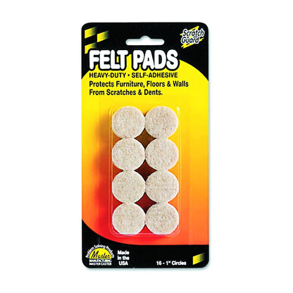Scratch Guard Felt Pads, 1" dia, Circular, Beige, 16/Pack