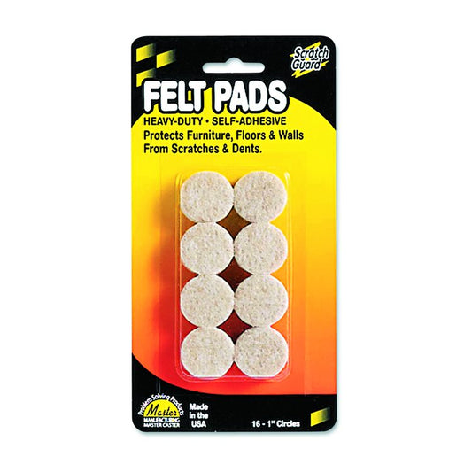 Scratch Guard Felt Pads, 1" dia, Circular, Beige, 16/Pack