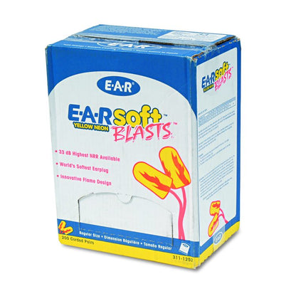 E-A-Rsoft Yellow Neon Blasts Soft Foam Earplugs, Corded, 33 dB NRR, One Size Fits Most, Yellow/Orange Bullet Plugs, 200/Box