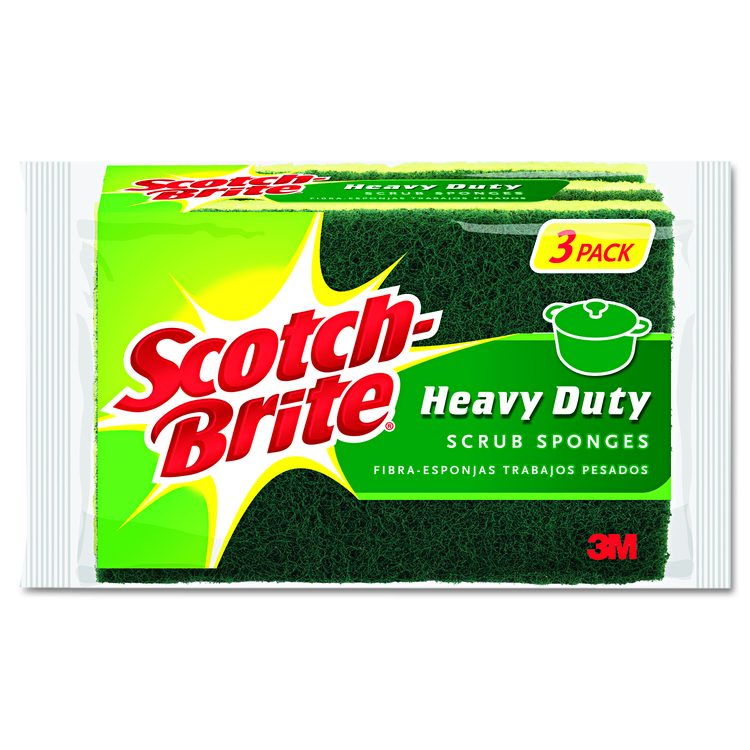 Heavy-Duty Scrub Sponge, 4.5 x 2.7, 0.6" Thick, Yellow/Green, 3/Pack