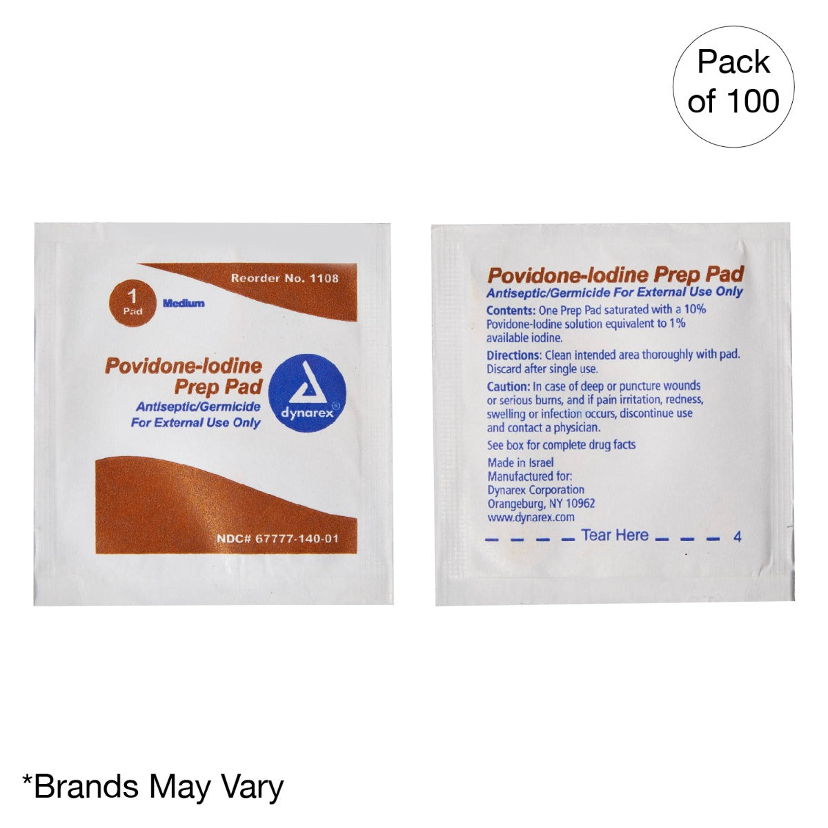 Kemp USA Povidone Iodine Prep Pad, Medium (1,000 pcs)