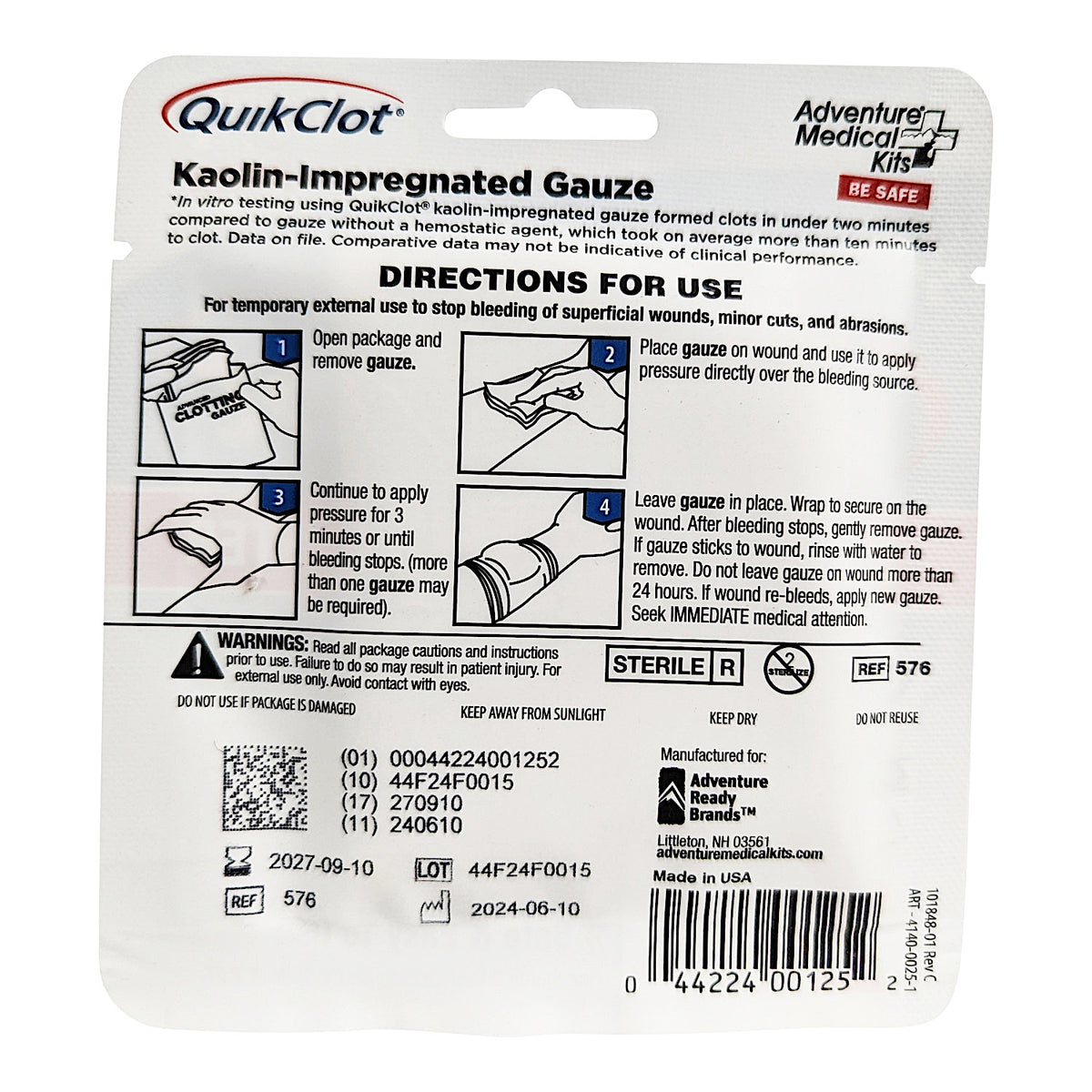 Kemp USA QuikClot® Stops Bleeding, Advanced Clotting Gauze 3" x 24"