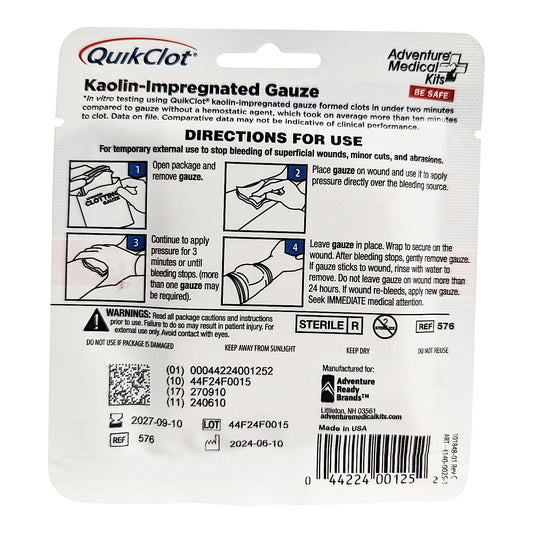 Kemp USA QuikClot® Stops Bleeding, Advanced Clotting Gauze 3" x 24"