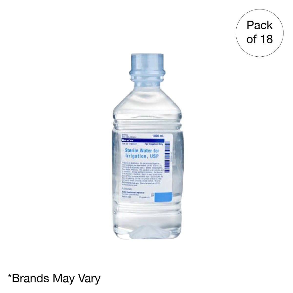 Kemp USA Sterile Water for Irrigation and Wound Care, 500 mL (18 pcs)