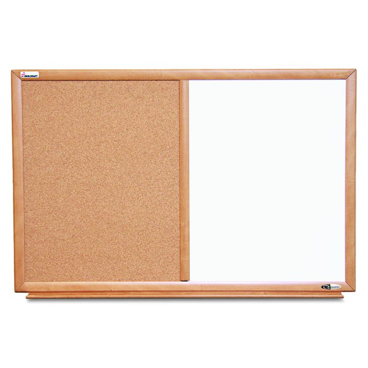 7110015680401, SKILCRAFT Combination Board, 36" x 24", Tan/White Surface, Oak Finished Wood Frame